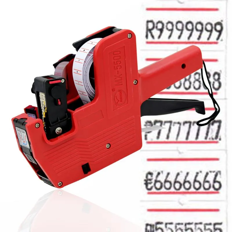 New MX-5500 8 Digits EOS Price Tag Gun +500 White w/Red Lines Labels +1 Ink Handheld Price Labeller Tag Gun Random Color