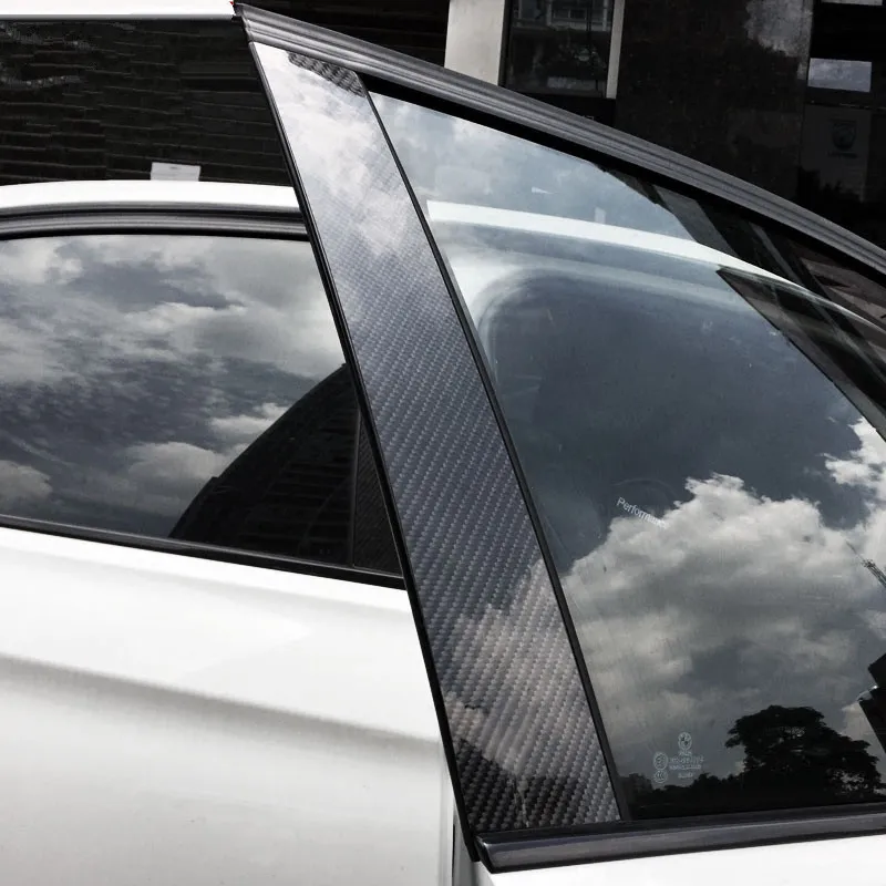Bandes de garniture de colonne de fenêtre de voiture en Fiber de carbone, autocollants à paillettes de protection de carrosserie de voiture, 6 pièces pour BMW série 3 e90 f30 2009-17337H