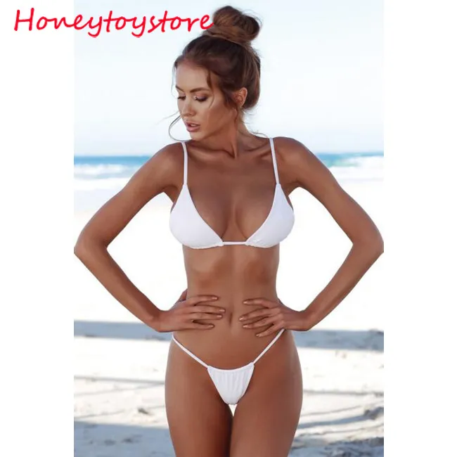 2018 Sexy Solid Top Thong Micro Bikini Kobiety Swimsuit Brazylijski Bikini Zestaw Kostium Kąpielowy Plaża Maillot de Bain Monokini