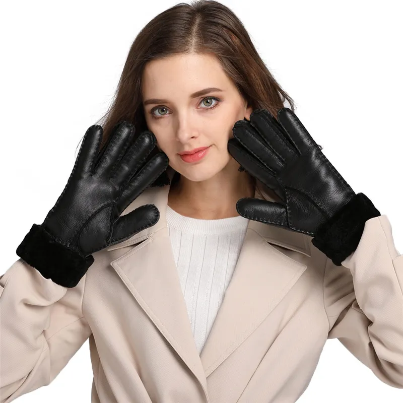 Ganz warme Winter Damen Lederhandschuhe echte Wollhandschuhe Frauen 100 Qualitätssicherung4395700