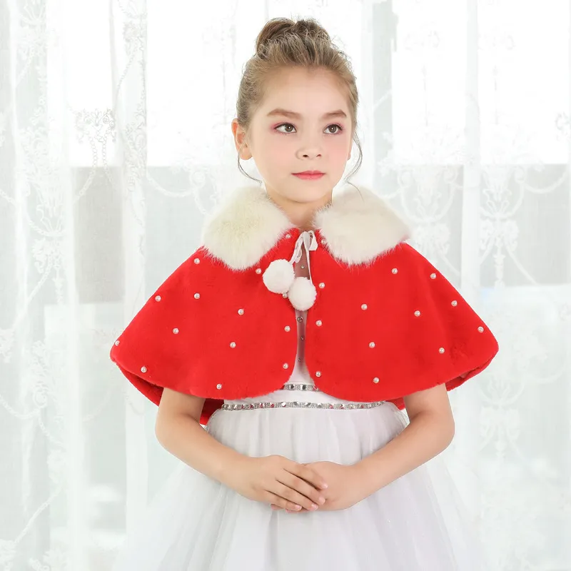2020 Red Cony Hair Girls Capes And Jackets Ivory Flower Girl Dress