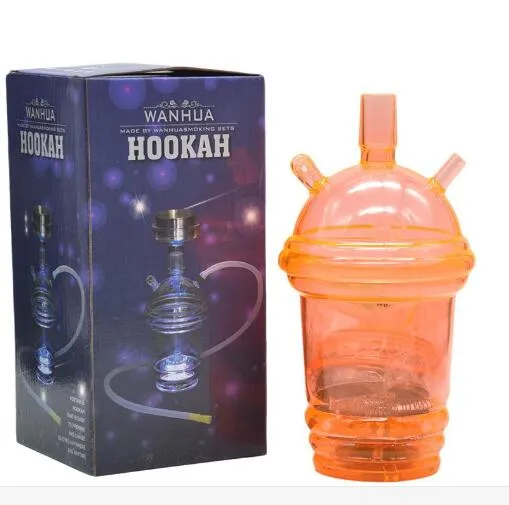 Akryl Portable All-in-One Travel Hookah Shisha med slangkolhållare Tong Nargila Colorful LED Light Color Box