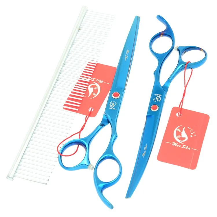 7.0 Inch Meisha Blue Pet Grooming Scissors Set Acciaio inossidabile Cane Shear 6.5Inch Thinning Trim Tesoura con Pettine HB0117