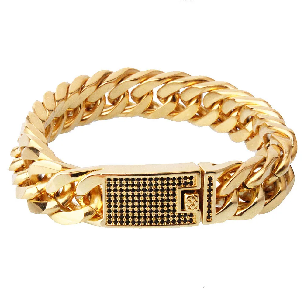 Hochwertige Edelstahl hochglanzpolierte Curb Cuban Link Armbänder Herren039s Punk Hip Hop Coole Ketten mit Diamantverschluss Armreif9248837