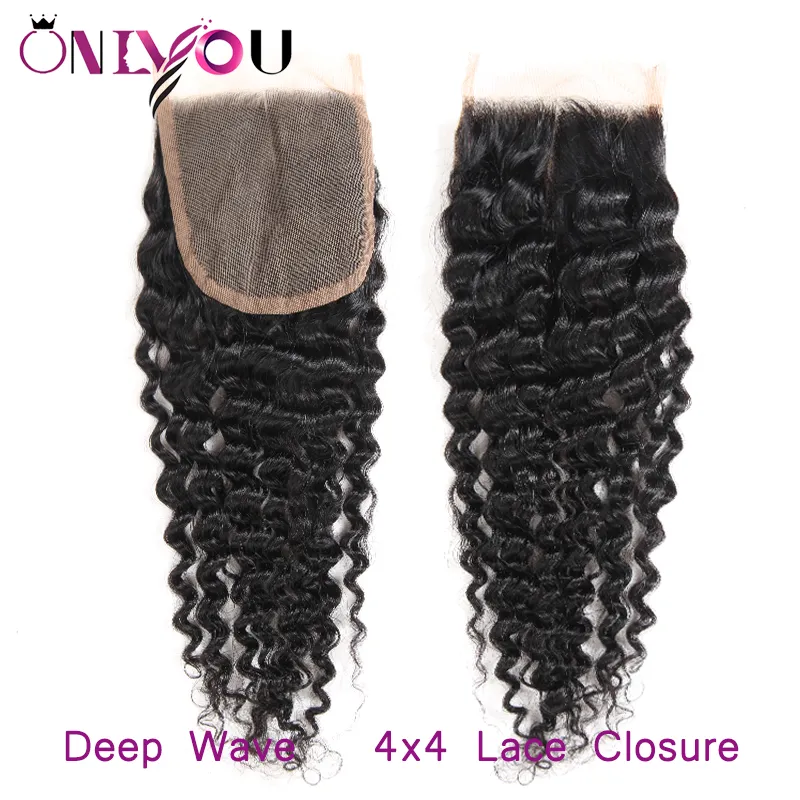 Nuovo arrivo Malaysian Virgin Remy Hair Weave 4 fasci ricci profondi con chiusura Malaysian Deep Wave Base Closure Curl Hair Extensions