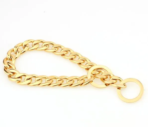 Hundezubehör, 30,5–55,9 cm 12–22 Zoll goldenes Hundehalsband, 13 mm breit, Ton, doppelter Bordstein, kubanischer Rombo-Link, 316L Edelstahl, Großhandel für Haustierschmuck