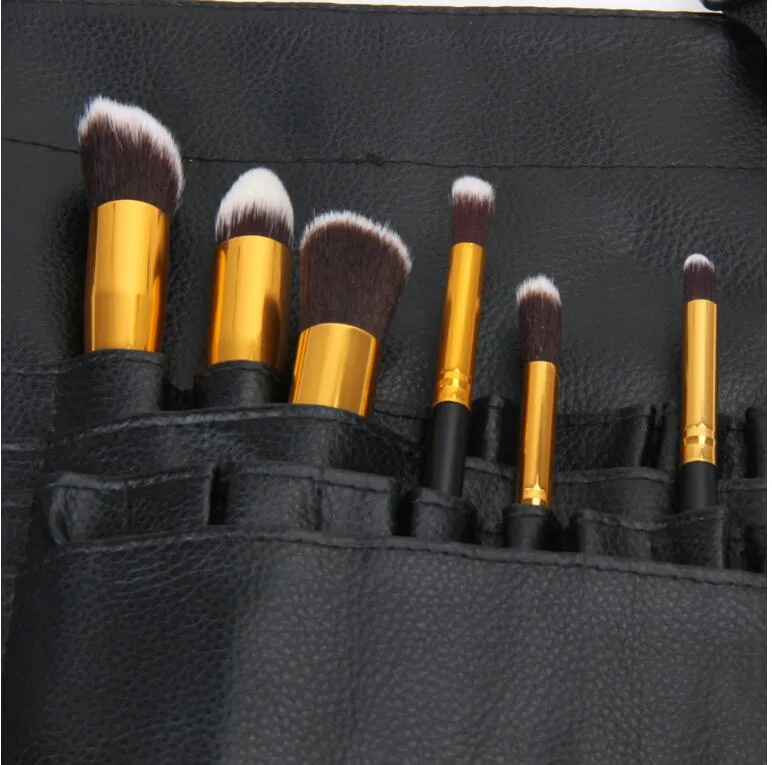 Multi-function Large Capacity Black PU Cosmetic Waist Bag Makeup Brush Bags With Belt For Professional Makeup Artist