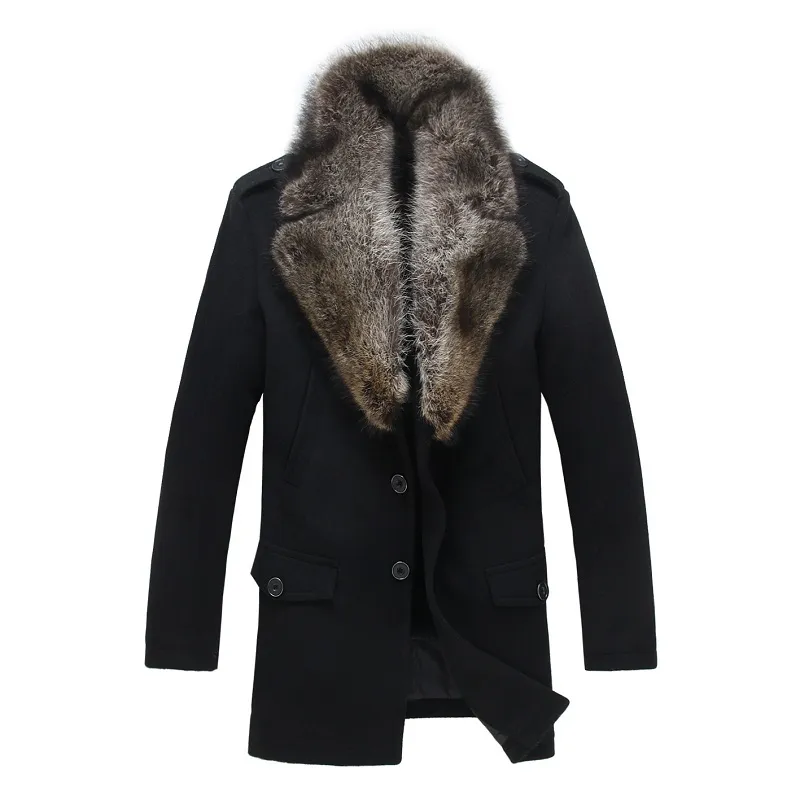 Шерсть пальто мужчины зимние куртки Енот меховой воротник длинное пальто и пиджаки теплый толстый кашемир плюс размер 4XL 5XL 2018 высокое качество