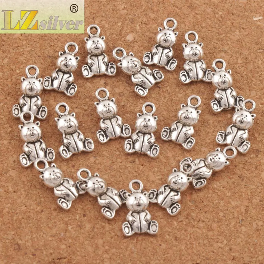 / parti sittande björn spacer charm pärlor antika silver hängen legering handgjorda smycken diy L070 10x15.7mm