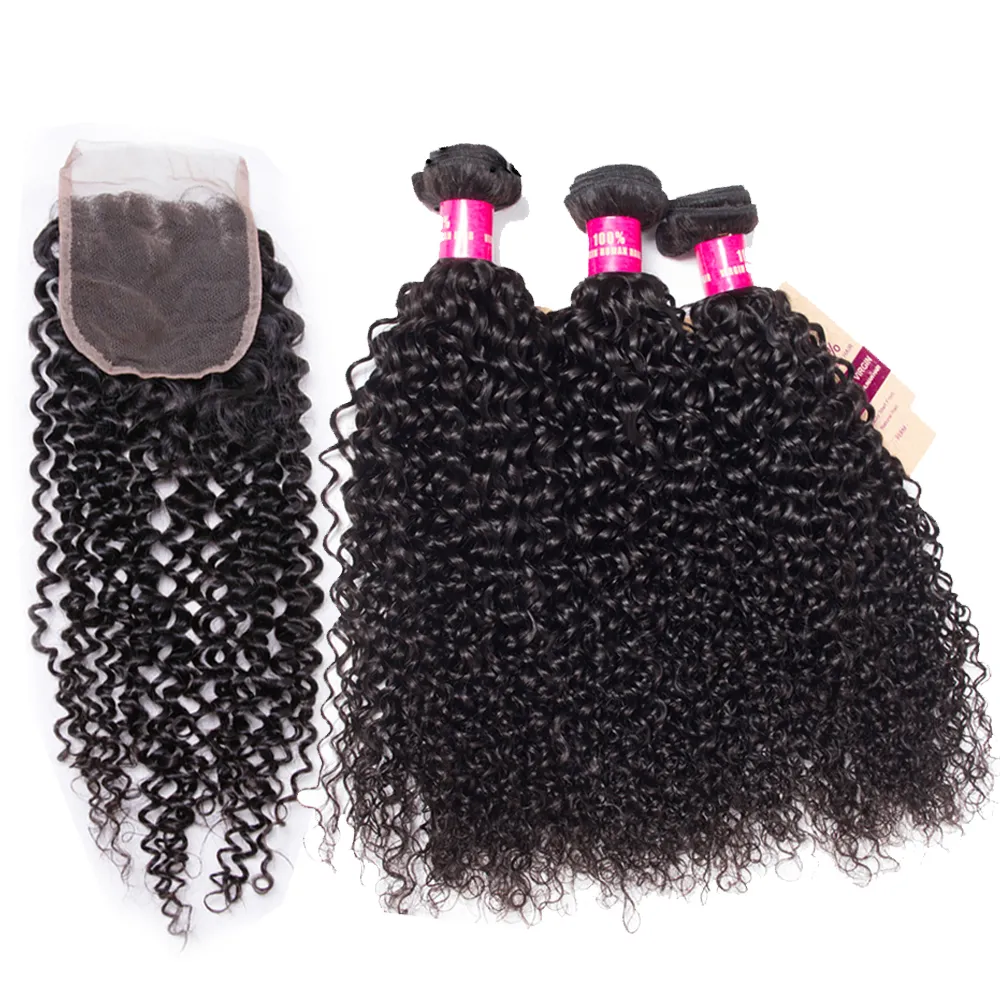 8A Mink Brozilian Body Wave Wave Wave Straight Kinky Curly Deep Wave Hair مع إغلاق الدانتيل الماليزي بيرو برازيلي الشعر WEA6518973