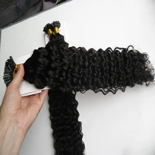 100g kinky curly 1g / strand nagel u tip pre-bonded keratin lim remy naturliga mänskliga hårförlängningar 100strands real 100% mänskligt hår