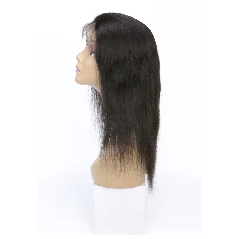 Pelucas delanteras de encaje de cabello humano peruano, peluca recta con pelo de bebé, productos para el cabello virgen prearrancado, Color Natural de 14-32 pulgadas