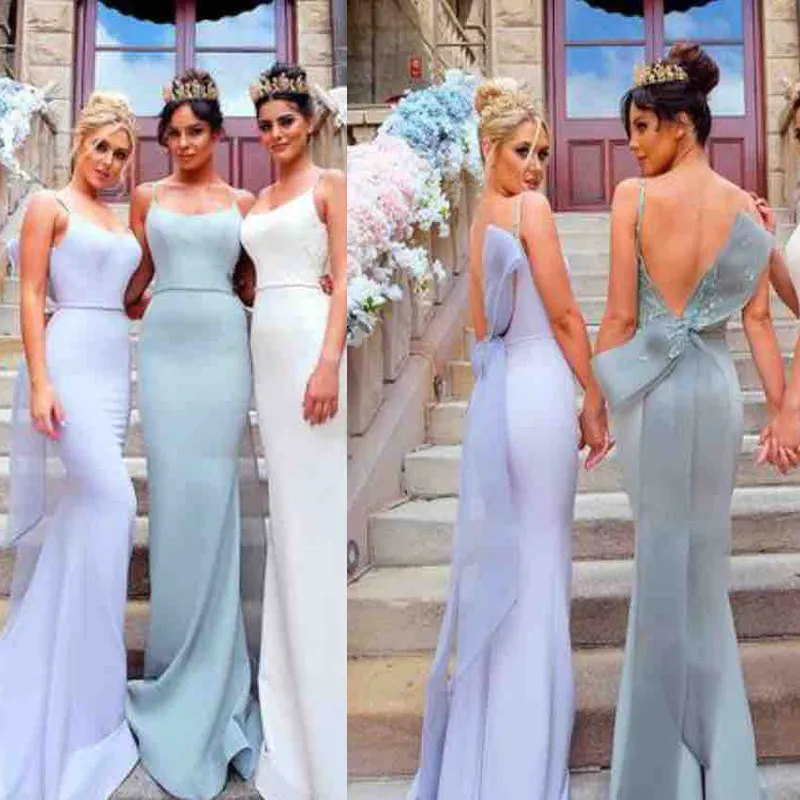 Sexy Backless Prom Dresses Mermaid Long Lace and Sash Bow Simple Bridesmaid Evening Party Gowns Cheap 2019 2020 Vestidos de Festa New