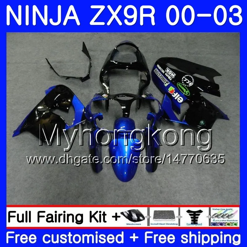 Corps Pour KAWASAKI ZX 9R 9 R ZX 900 ZX9R 00 01 02 03 216HM.7 ZX900 900CC ZX9 R ZX-9R 2000 2001 2002 2003 brillant Bleu noir Carénage Kit