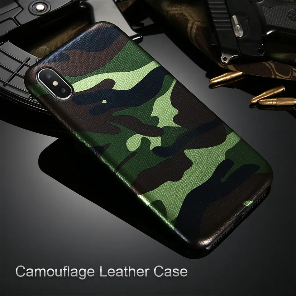 Wholesale Camouflage Phone Case For iPhone 7 7 Plus X Case PU Leather Army Camo Shockproof Back Cover For iPhone 5 5s 6 6s 8 Plus