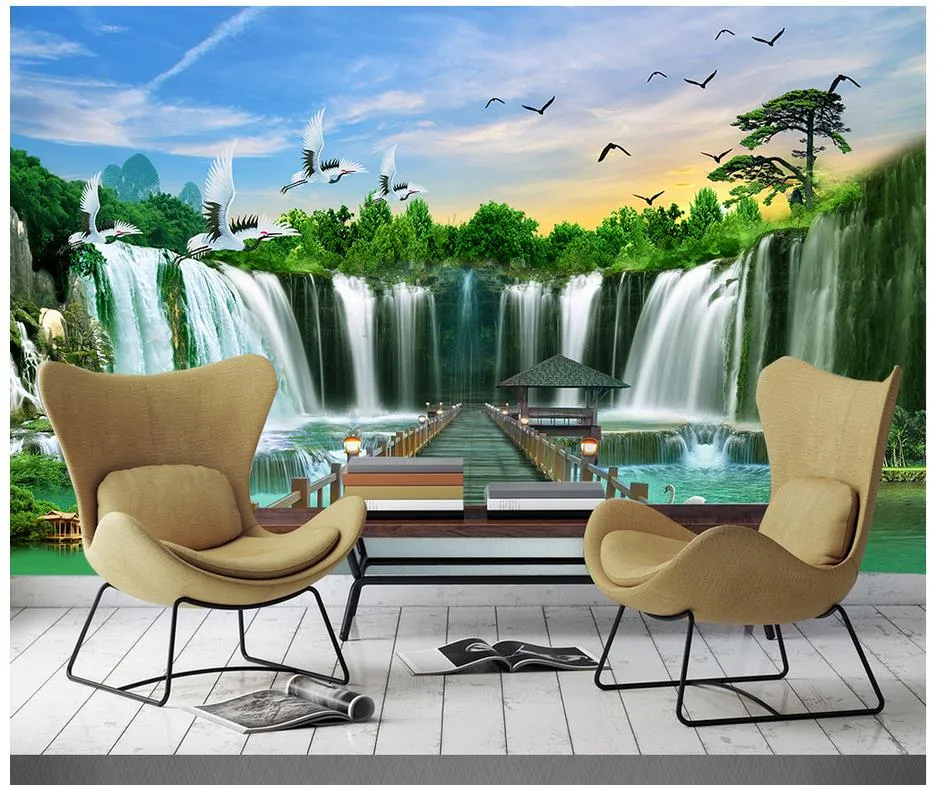 Fond d'écran 3D personnalisé pour murs 3D PO Fond d'écran mural Waterfall Water paysage d'eau paysage fond.