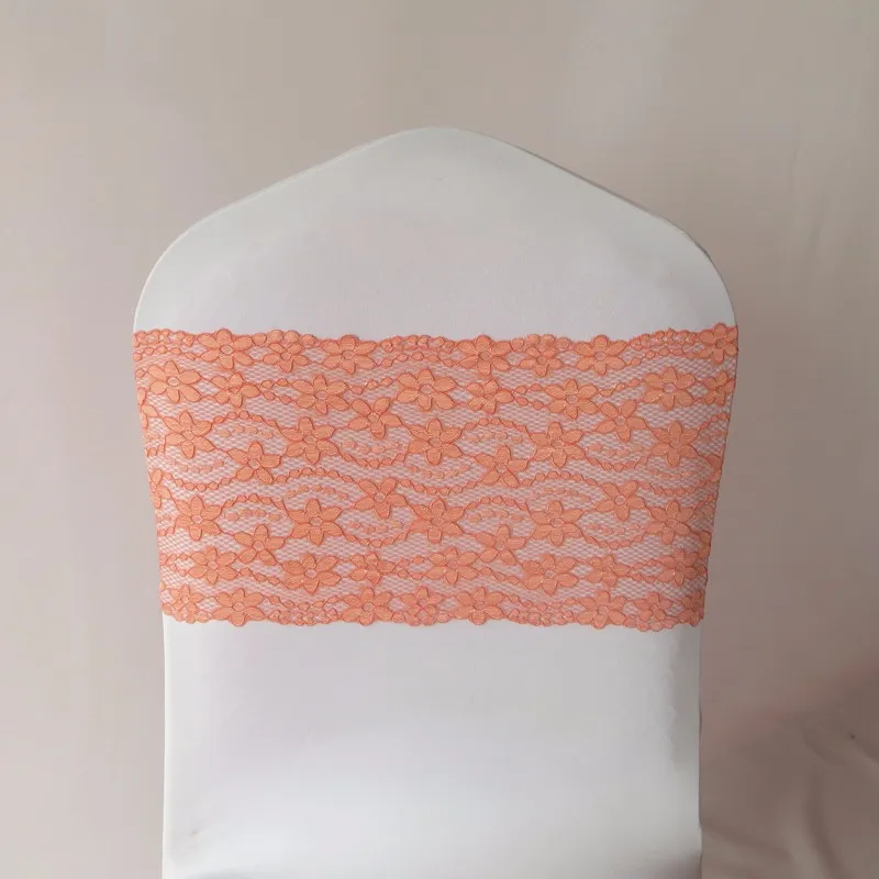 Bandes de chaises en dentelle Orange, 100 pièces, ceintures pour décorations de mariage, couvertures de chaises de Banquet, vente en gros