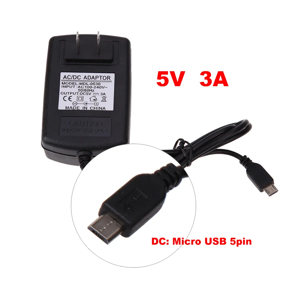 US Plug AC till DC 5V 3A MICRO USB Strömförsörjningsadapter för Windows Android -surfplatta