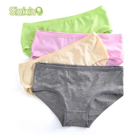 SLAIXIU 4 pièces/lot doux coton jeune fille slips bonbons couleurs filles culottes pour adolescents enfants sous-vêtements pantalons 9-20T