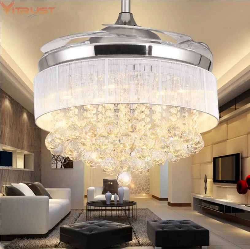 Moderne ventilateur de plafond lampe télécommande cristal lumières pliant salon salle à manger chambre moderne ventilateur LED lampes 110V 220v
