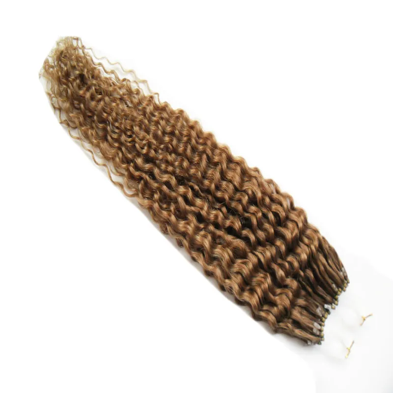 Estensioni dei capelli Remy Micro Loop marrone chiaro 100 g di estensioni dei capelli ricci con micro perline 1 g9872602