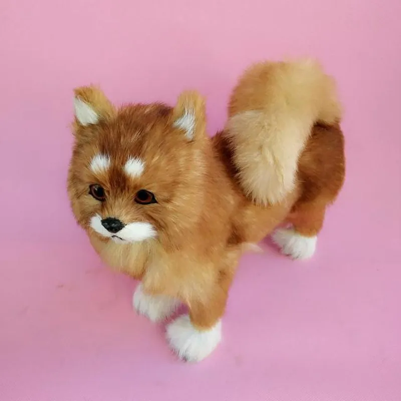 Dorimytrader simülasyon hayvan pomeranian köpek peluş oyuncak dolması yumuşak gerçekçi köpek pet köpekler el sanatları dekorasyon hediye 29x25 cm