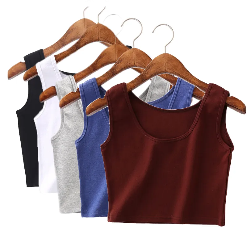 5pcs/lot Free Shipping With E pack Sexy Women Tight Tops Tanks Sleevess U Neck Tees Camis Soild Colourful Cotton Vest Grop Tops