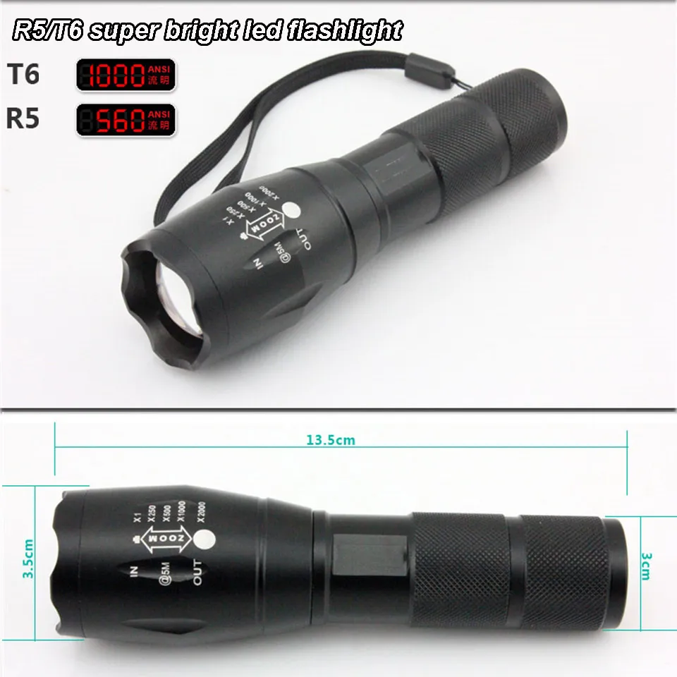 Night hiking LED flashlight super bright with 200m lighting distance Multifunction with USB Power bank emergency led flashlight