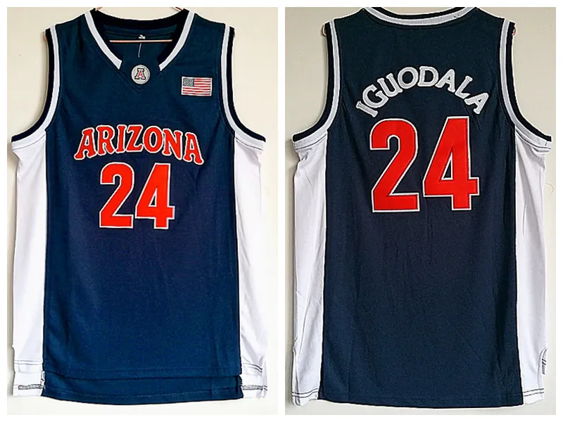 Mens Arizona Wildcats NCAA Basketball Jersey Dark Blue Vintage 24 Andre Iguodala 10 Mike Bibby Stitched S XXL