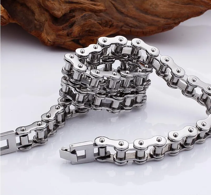 High Quality Men's Women Bike Chain Necklace Punk Rock Hiphop Silver Color Stainless Steel Motorcycle Bicycle Biker Necklace Jewelry