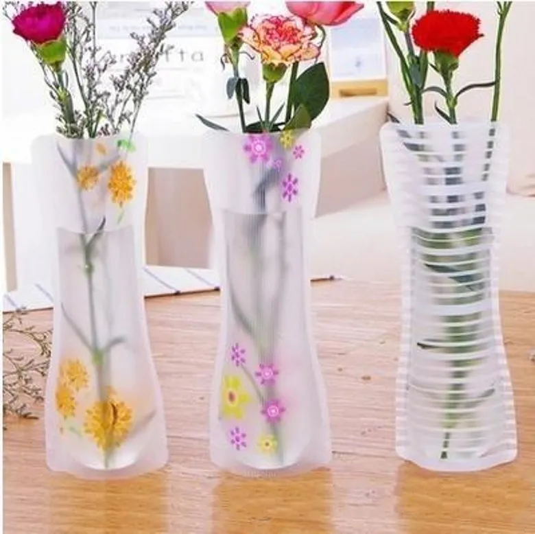 50 unids Hot Creative Clear PVC Plastic Jarrones Bolsa de agua Ecológico Plegable Florero Reutilizable Home Wedding Party Decoración Floreros