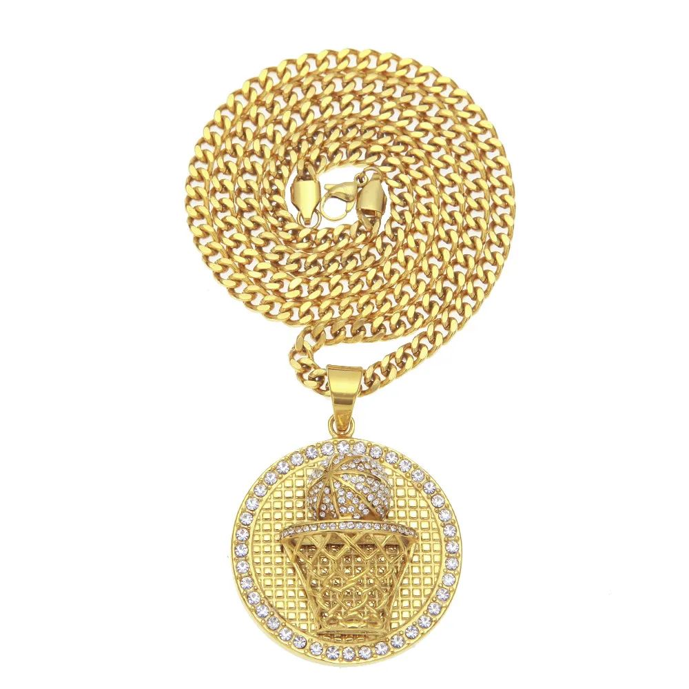 Bijoux hip hop pour hommes, pendentifs en cristal en forme de boîte de basket-ball, colliers de style européen et américain, strass, chaîne hip hop, accessoire5499168