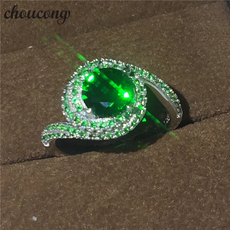 Choucongクロスジュエリー3CT Green 5aジルコンクリスタル925スターリングシルバーの婚約ウエディングバンドリング用女性男性高級ビジュー