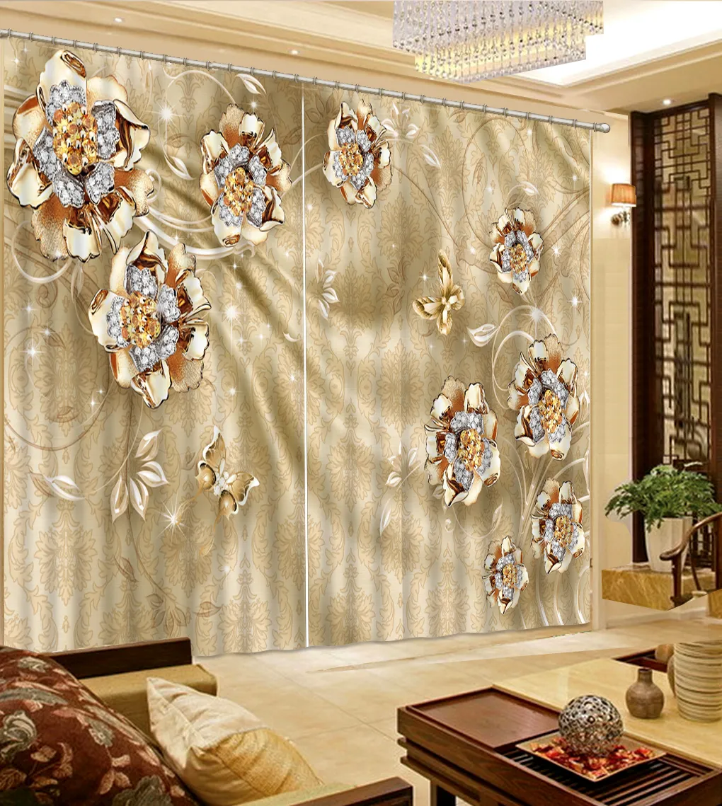 3Dカーテンが寝室の居間の窓の窓のためのシルクジュエリーの花のカーテンをカスタマイズする