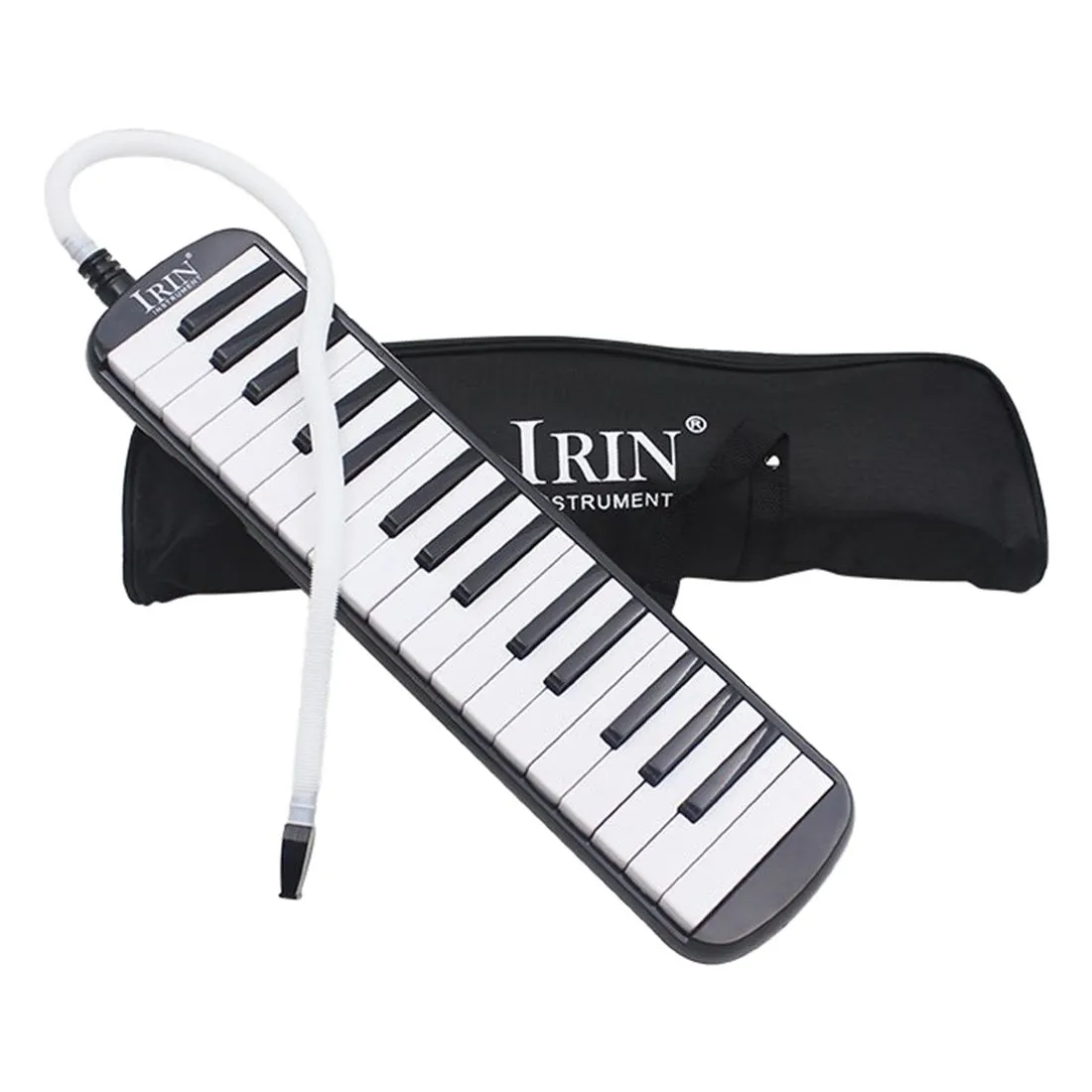 Irin 1 Set 32 ​​Key Piano Style Melodica With Box Organ Accordion Mouth Piece Blow Board (Black)