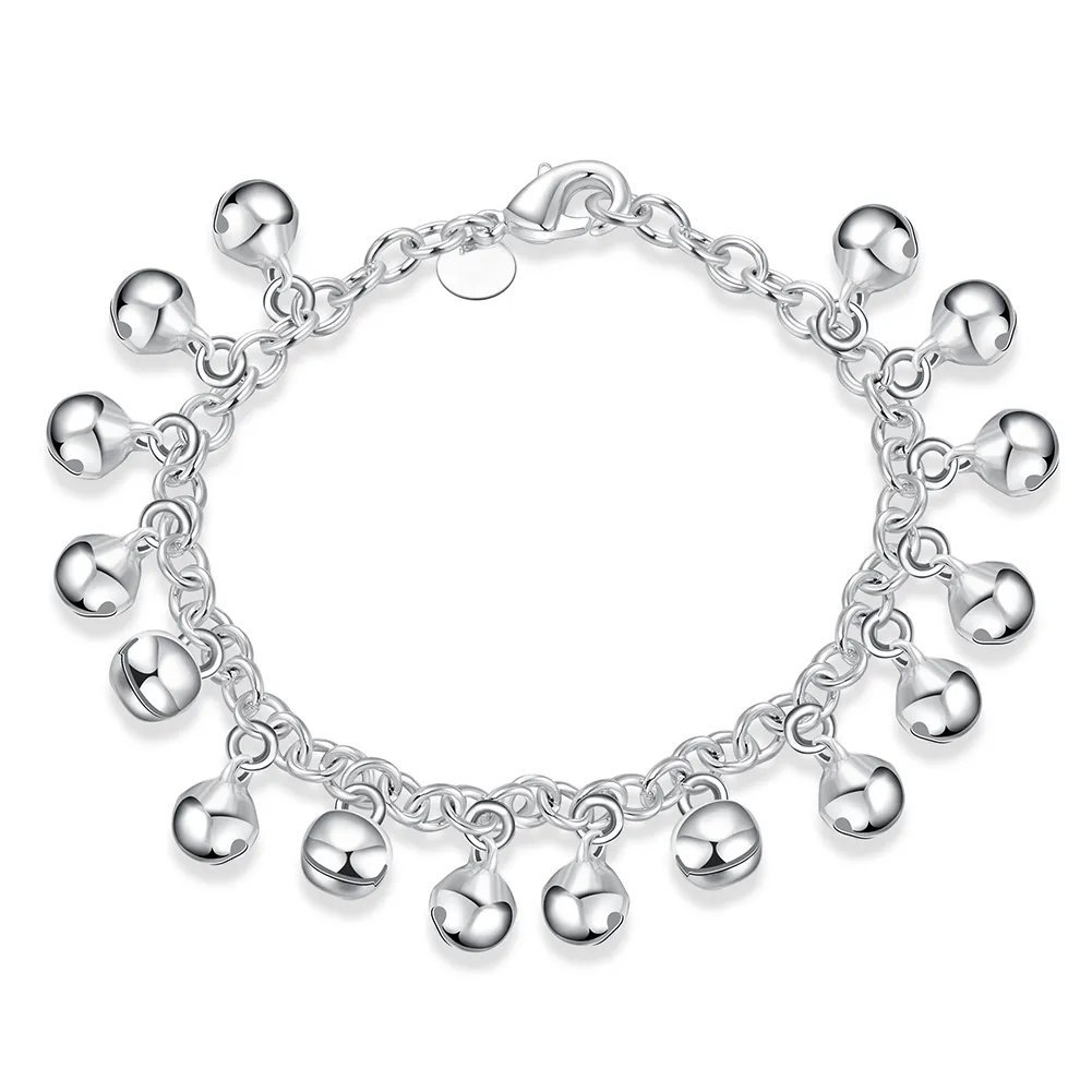 925 Silber (M) Mädchen Baby Mama Geschenk Jingle Armband Kugel Silber Kettenarmband H056