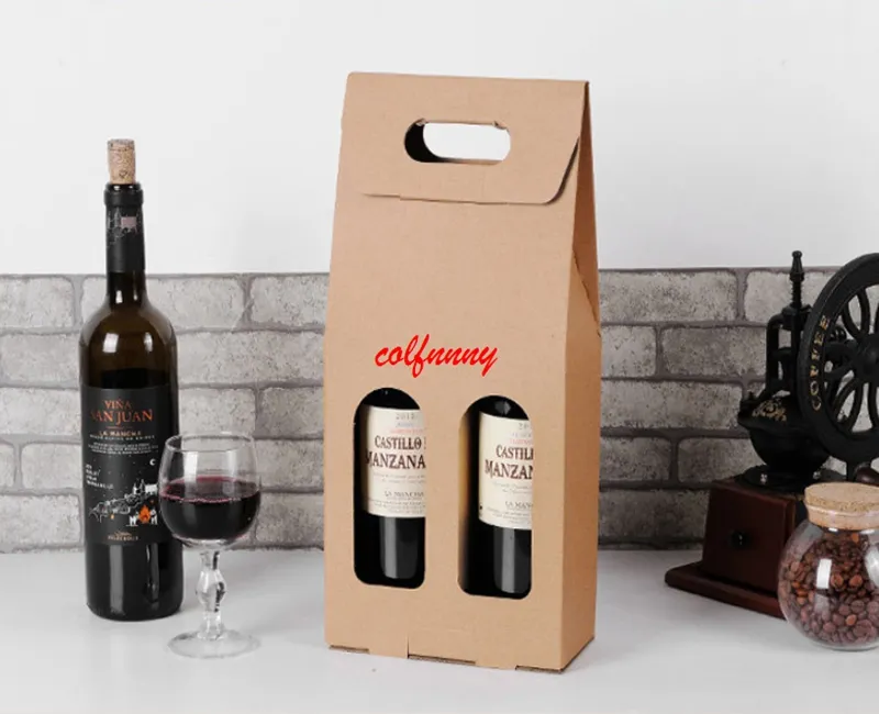 Sacs-cadeau de bouteille de vin en papier brun avec fenêtre & étiquette américai