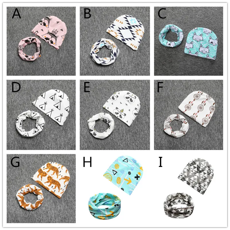 Múltiples estilos Baby Hat sets beanie + neck warmer 0-3 Años niños niñas dibujos animados animales frutas geometría patrones impresión Algodón Beanie bufanda