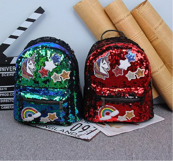 Meninas coreanas Mochila Adolescente Crianças Lantejoulas Unicórnio Graffiti Ombros Sacos Crianças Escola Sacos Meninas Lazer Viagens Sacos de Natal Presentes