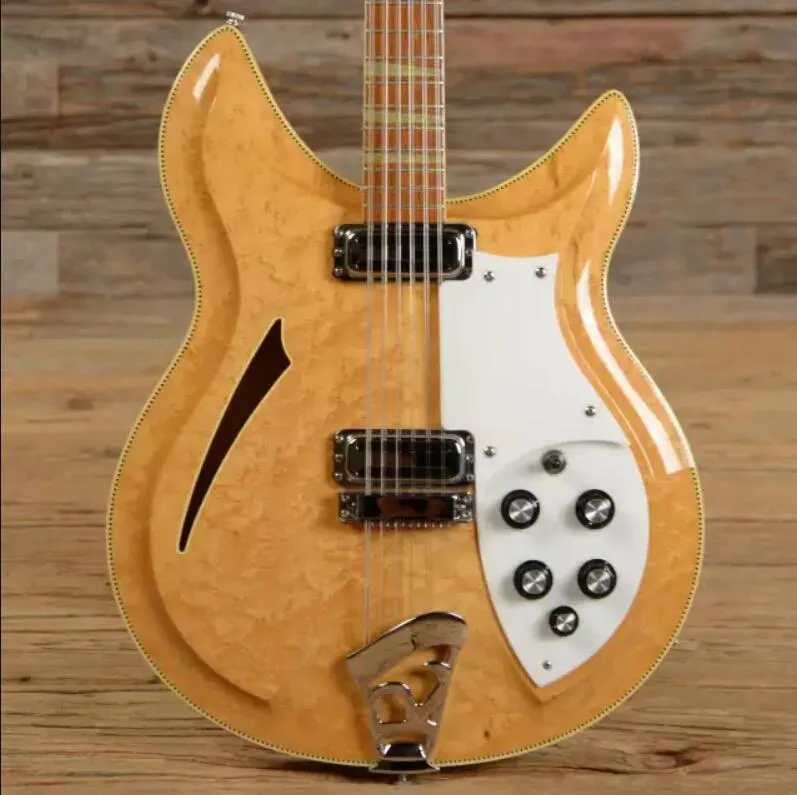 381 12 strun V69 Maple glo Semi Hollow Body naturalna gitara elektryczna szachownica wiążąca, trójkątna wkładka, szyjka typu Sandwich, Vintage tunery