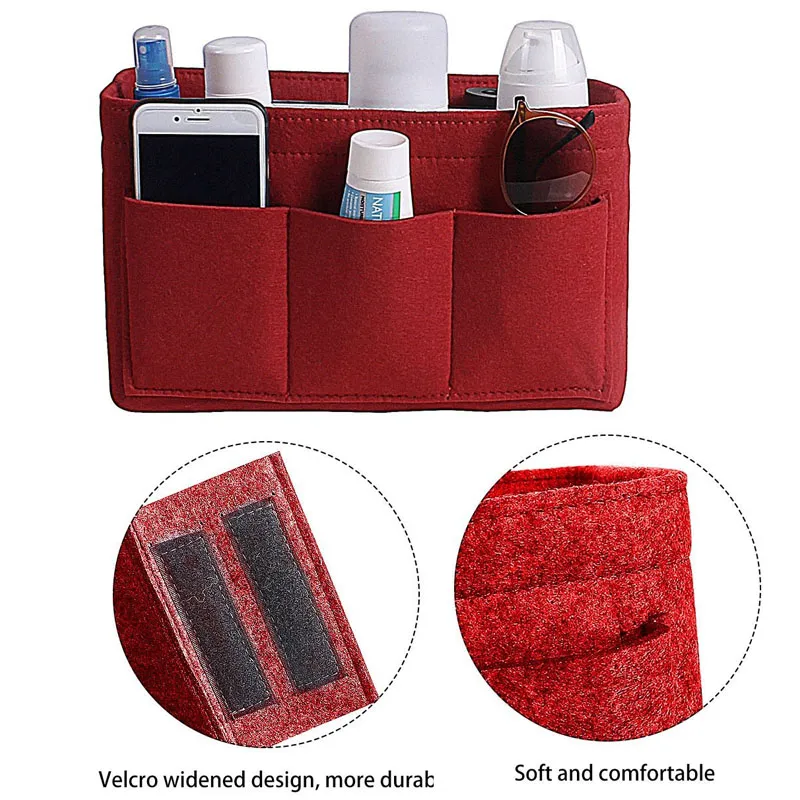 Felt Cloth Insert Storage Bag Makeup Storage Organizer Multi-pockets Fits in Handbag Cosmetic Toiletry Bags for Travel Organizer160W