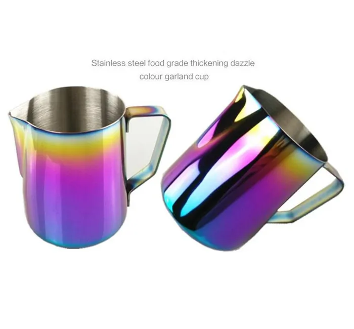 350ml/600ml Milk Frothing Jug Espresso Coffee Pitcher Barista Craft Coffee Latte 20 oz Stainless Steel Rainbow Milk Mugs Coffee Pots