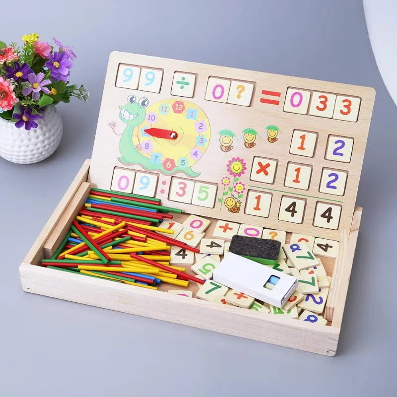 Wooden Math Toys Baby Educational Clock Cognition Math Toy with Blackboard Chalks Children Wooden Educative Toys