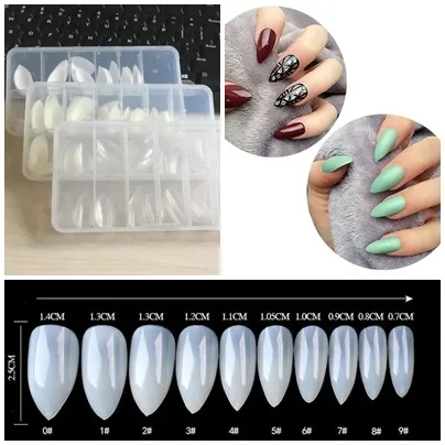 100st / set falska naglar akryl naglar vit beige klara falska naglar korta långa diy konstgjorda nagelkonst tips med detaljhandeln