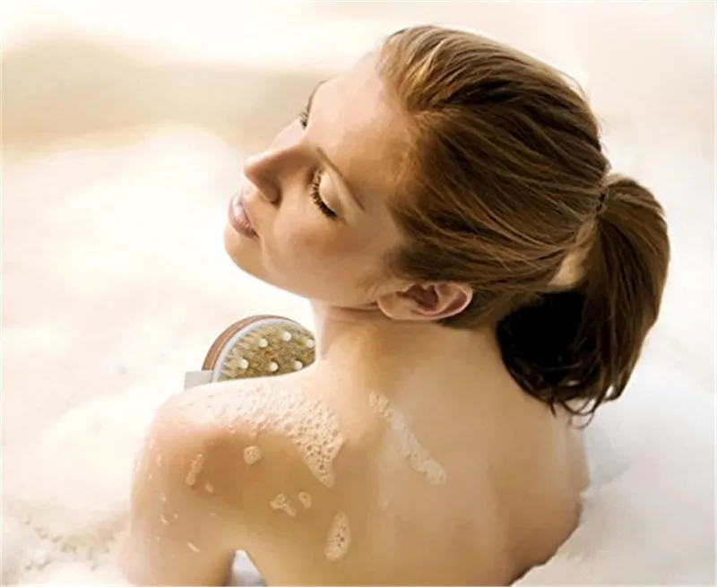 Bathing Shower Massage Brush Bristles Brushes Massage Body Brush Wooden Shower Bath Exfoliating Body Wash Scrubber