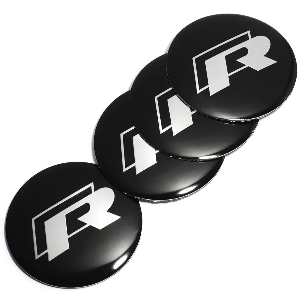 4st56mm R -logotypbilar Ratter Badge Center Hub Sticker för VW Volkswagen Golf Jetta Polo Hub Cap Emblem Car Styling