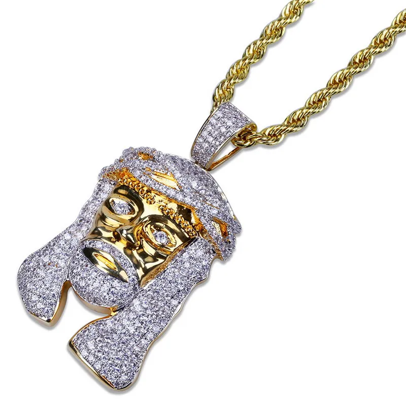 Hip Hop Iced Out All CZ Stone Gold Plated Jesus Mask Pendant Necklace with Rope Chains Bling Jewelry Gift for Mom3982205