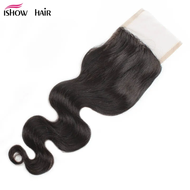 Ishow Kup 3 Sztuk Wefts Get One Free Part Closure Mink Brazillian Body Wave Peruwiański Ludzki Wiązki Wiązki Rozszerzenia Splot Dla Kobiet Wszystkie Wieki Natural Black 8-28 cal