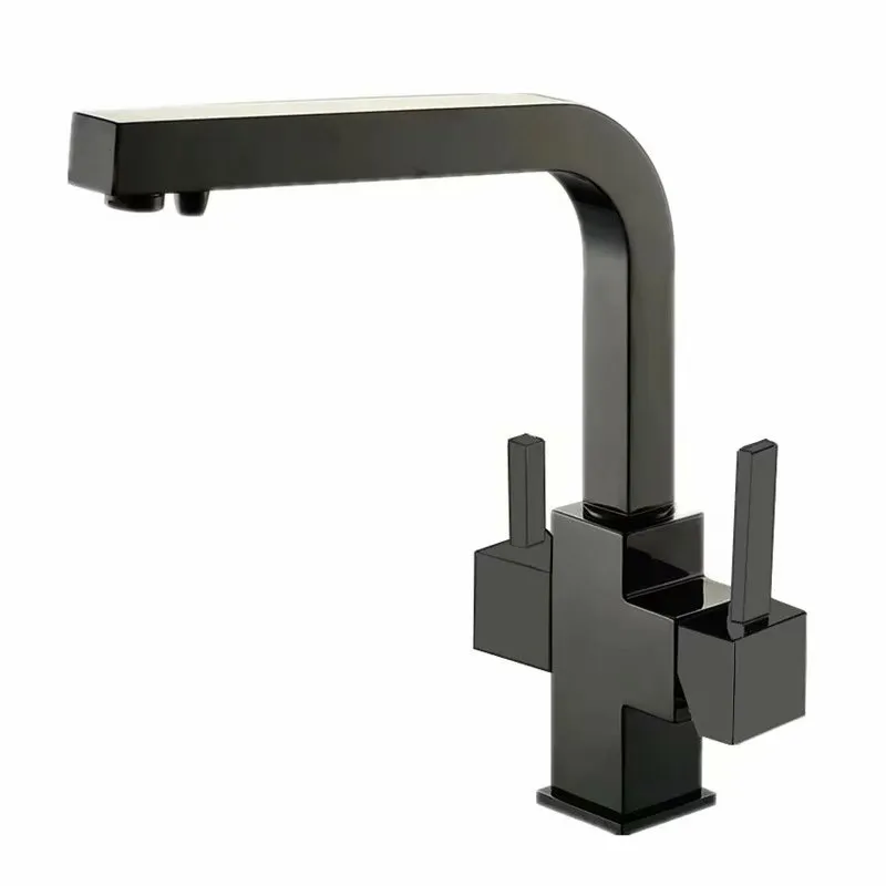 ROLYA Square Style Black Tri Flow Kitchen Faucet Brushed Sink Mixer Chrome 3 way Water Filter Tap