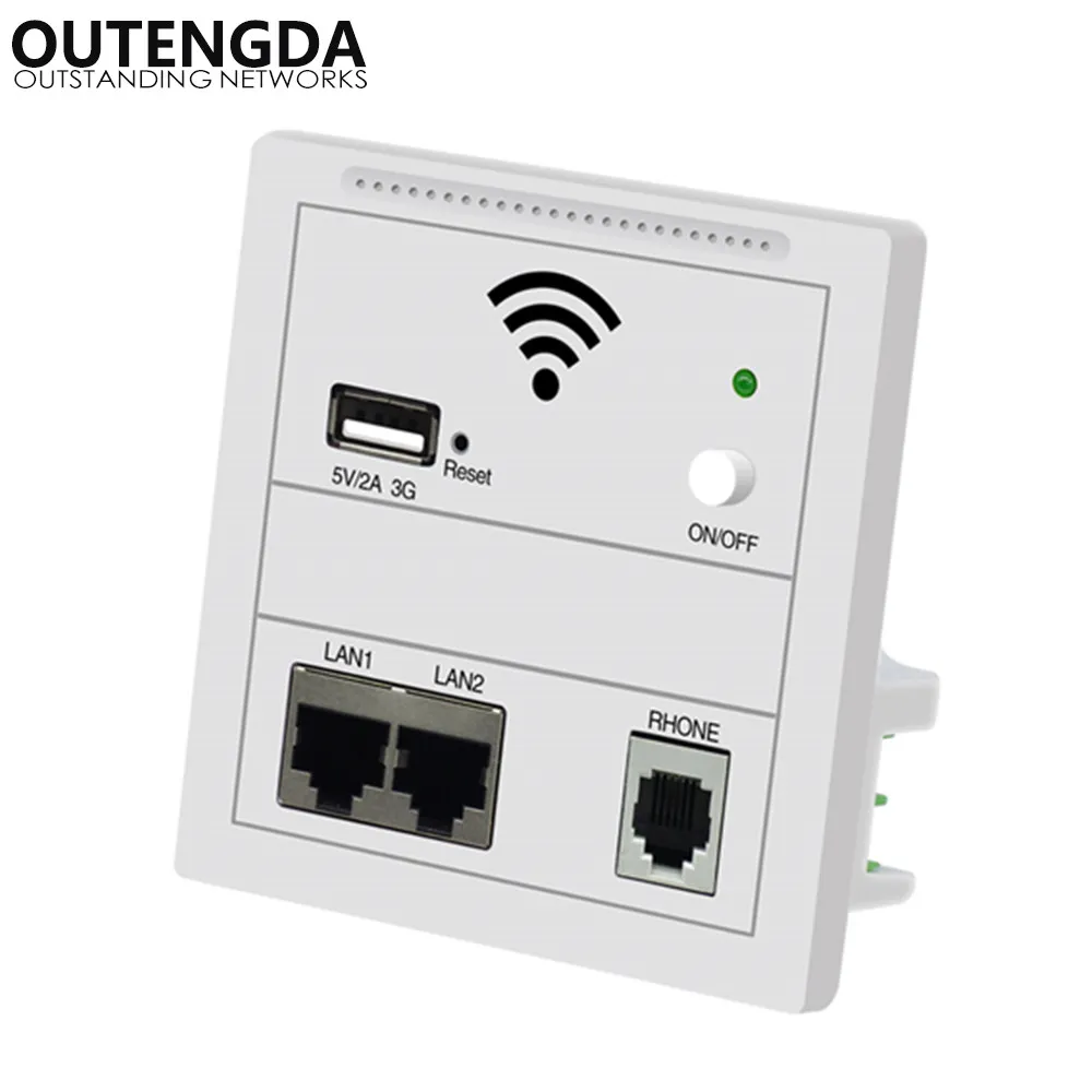 Outengda 150mbps i vägg AP För Smart Hotel Embedded Access Point Wi-Fi Wireless Poe Supported Wireless Router Repeater White